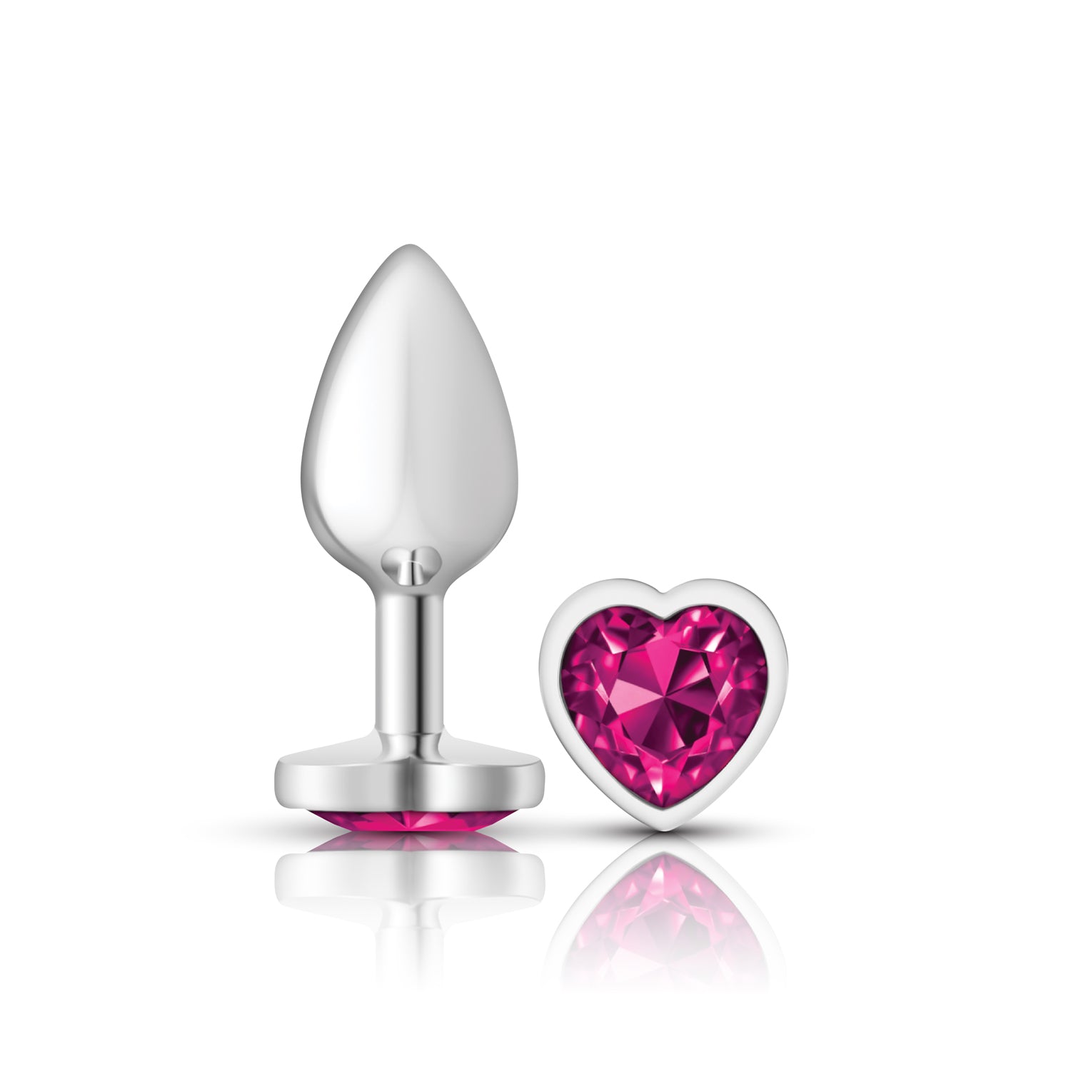 Cheeky Charms-Silver Metal Butt Plug- Heart-Bright Pink-Small | 850018691291 | Available at EroticWarehouse.com