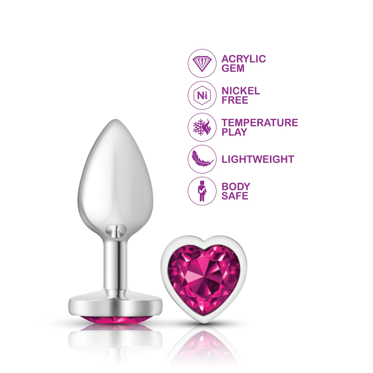 Cheeky Charms-Silver Metal Butt Plug- Heart-Bright Pink-Small | 850018691291 | Available at EroticWarehouse.com