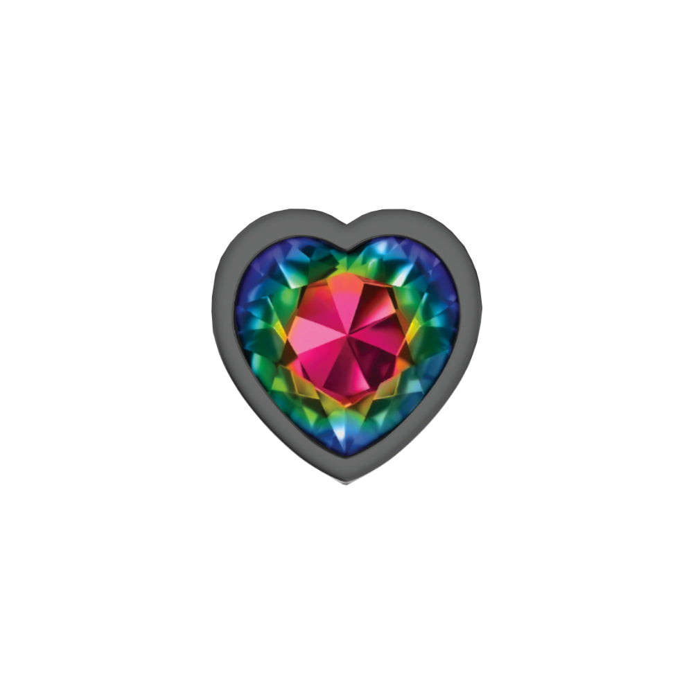 Cheeky Charms-Gunmetal Metal Butt Plug- Heart-Rainbow-Small | 850018691321 | Available at EroticWarehouse.com