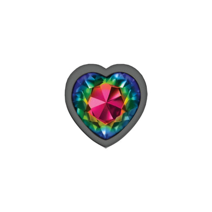 Cheeky Charms-Gunmetal Metal Butt Plug- Heart-Rainbow-Small | 850018691321 | Available at EroticWarehouse.com
