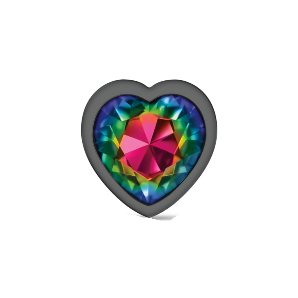 Cheeky Charms-Gunmetal Metal Butt Plug- Heart-Rainbow-Large | 850018691345 | Available at EroticWarehouse.com