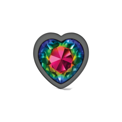 Cheeky Charms-Gunmetal Metal Butt Plug- Heart-Rainbow-Large | 850018691345 | Available at EroticWarehouse.com