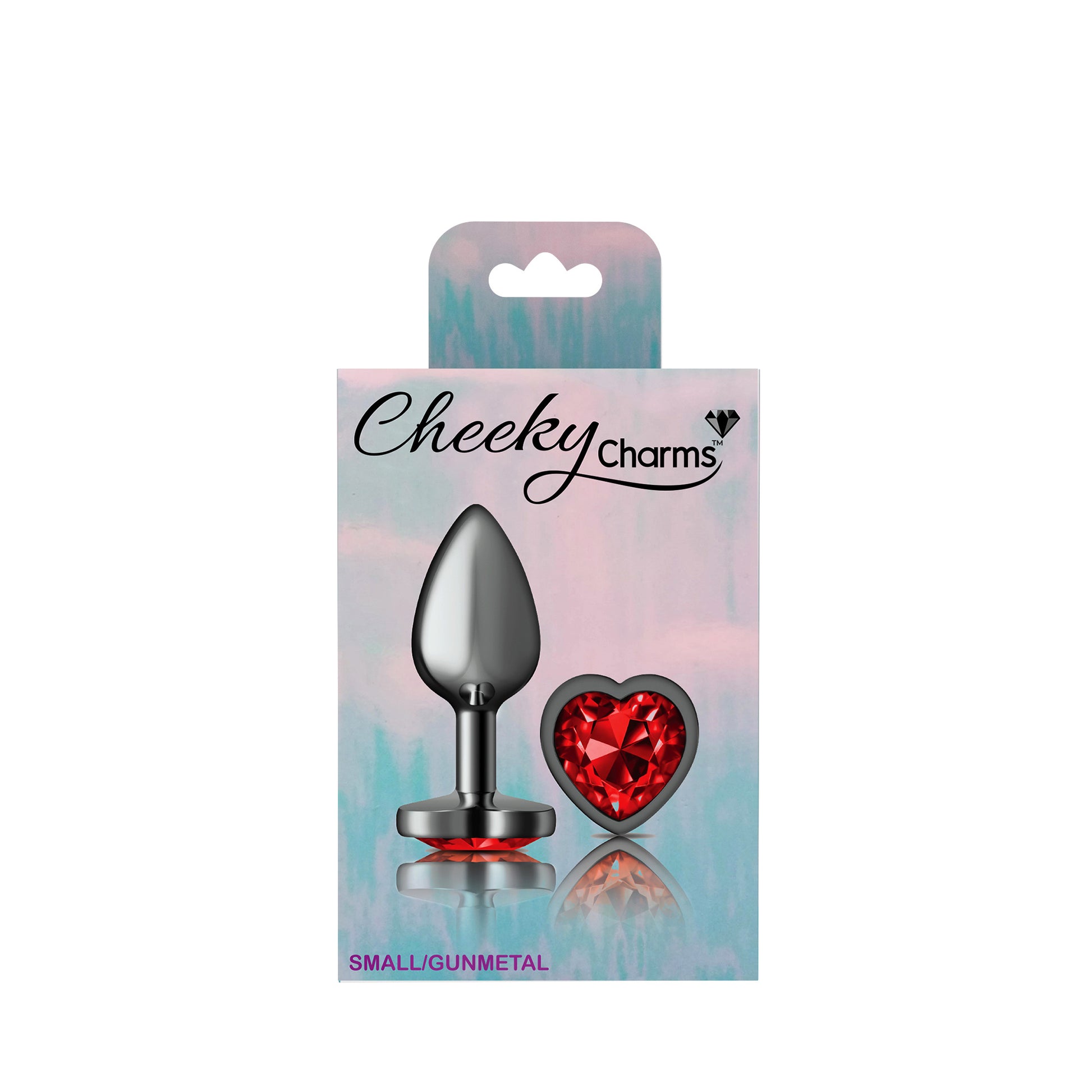 Cheeky Charms-Gunmetal Metal Butt Plug- Heart-Dark Red-Small | 850018691352 | Available at EroticWarehouse.com