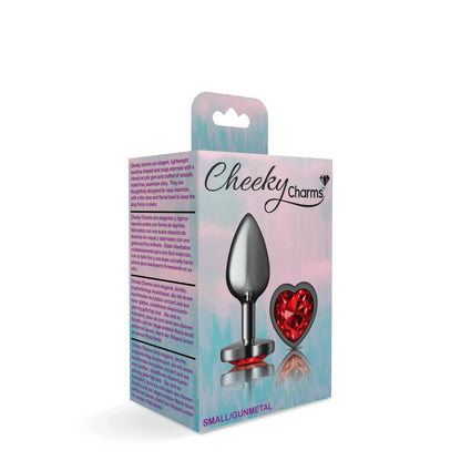 Cheeky Charms-Gunmetal Metal Butt Plug- Heart-Dark Red-Small | 850018691352 | Available at EroticWarehouse.com