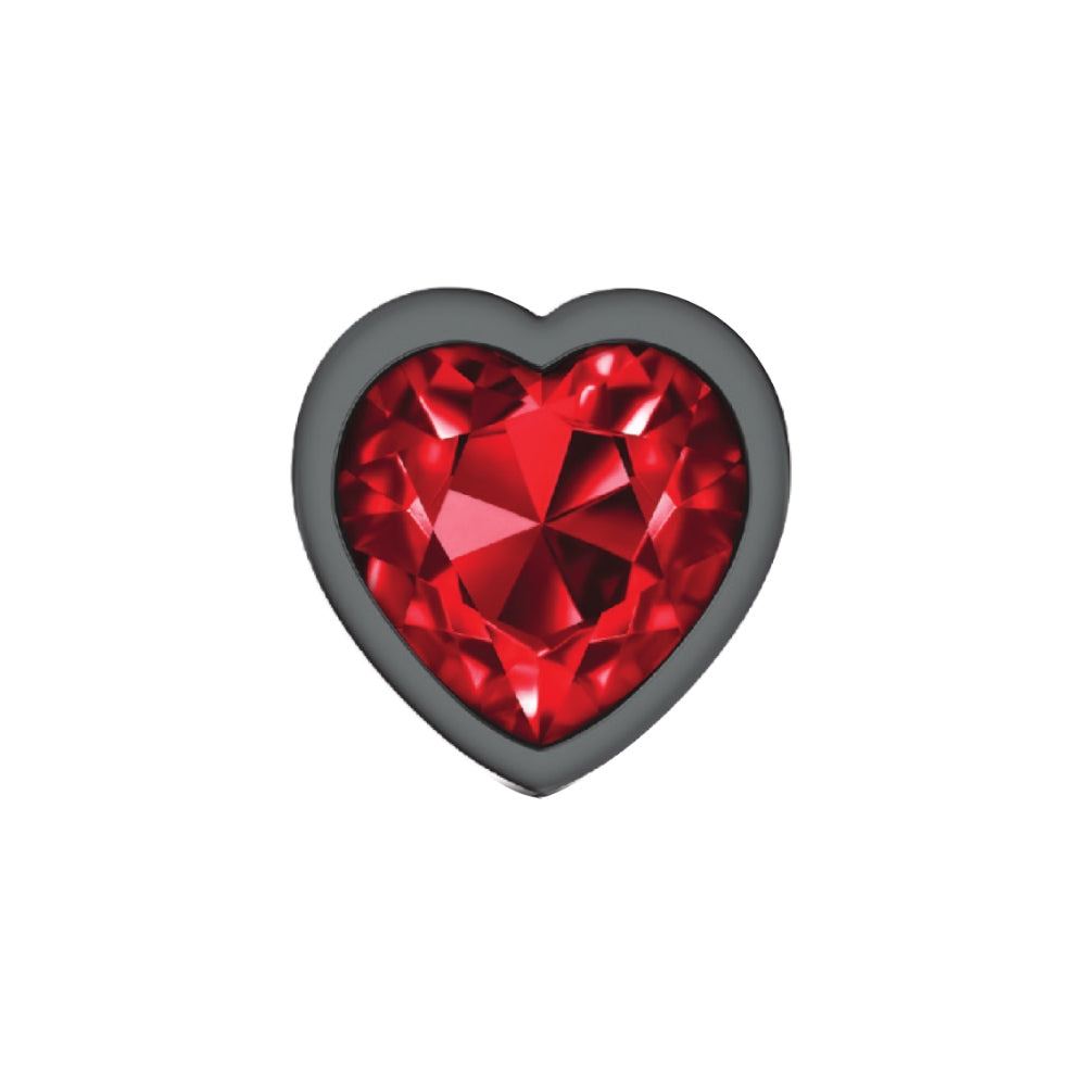 Cheeky Charms-Gunmetal Metal Butt Plug- Heart-Dark Red-Large | 850018691376 | Available at EroticWarehouse.com