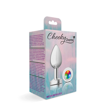 Cheeky Charms-Silver Metal Butt Plug- Light Up-Medium | 850018691390 | Available at EroticWarehouse.com