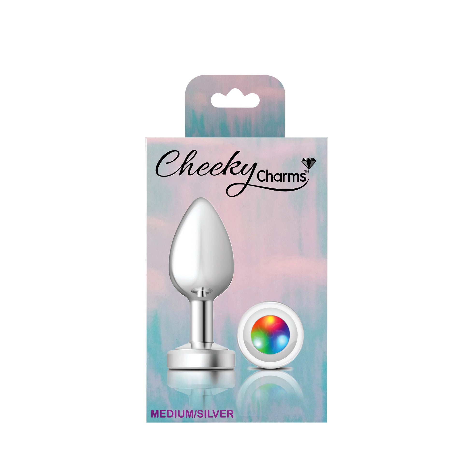 Cheeky Charms-Silver Metal Butt Plug- Light Up-Medium | 850018691390 | Available at EroticWarehouse.com