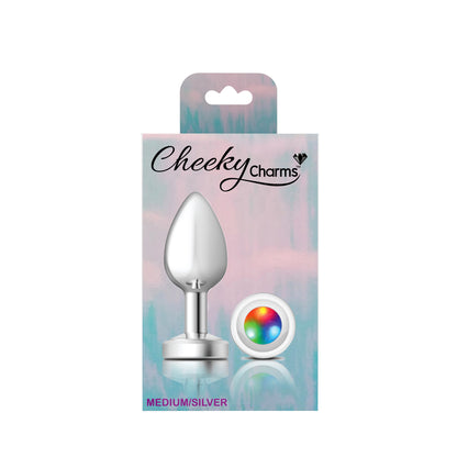 Cheeky Charms-Silver Metal Butt Plug- Light Up-Medium | 850018691390 | Available at EroticWarehouse.com
