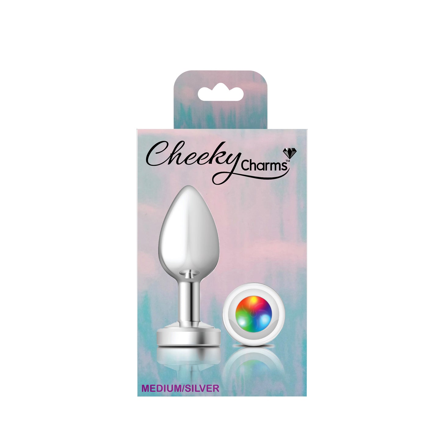 Cheeky Charms-Silver Metal Butt Plug- Light Up-Medium | 850018691390 | Available at EroticWarehouse.com