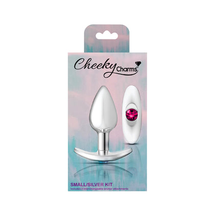Cheeky Charms-Silver Metal Butt Plug Kit -Clear/bright Pink | 850018691406 | Available at EroticWarehouse.com