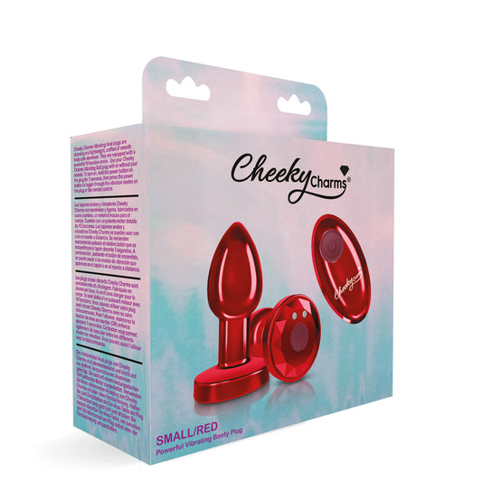 Cheeky Charms - Rechargeable Vibrating Metal Butt Plug With Remote Control - Red - Small | 850018691420 | Available at EroticWarehouse.com