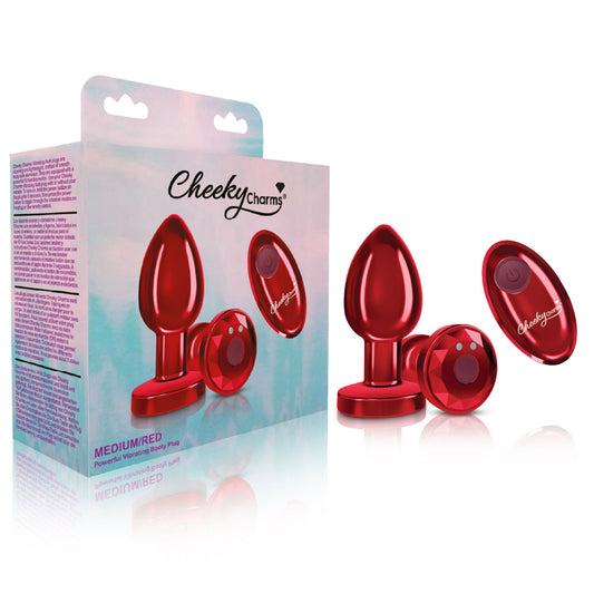 Cheeky Charms - Rechargeable Vibrating Metal Butt Plug With Remote Control - Red - Medium | 850018691437 | Available at EroticWarehouse.com