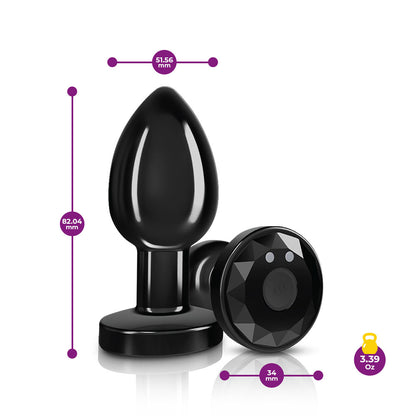 Cheeky Charms - Rechargeable Vibrating Metal Butt Plug With Remote Control - Gunmetal - Medium | 850018691451 | Available at EroticWarehouse.com