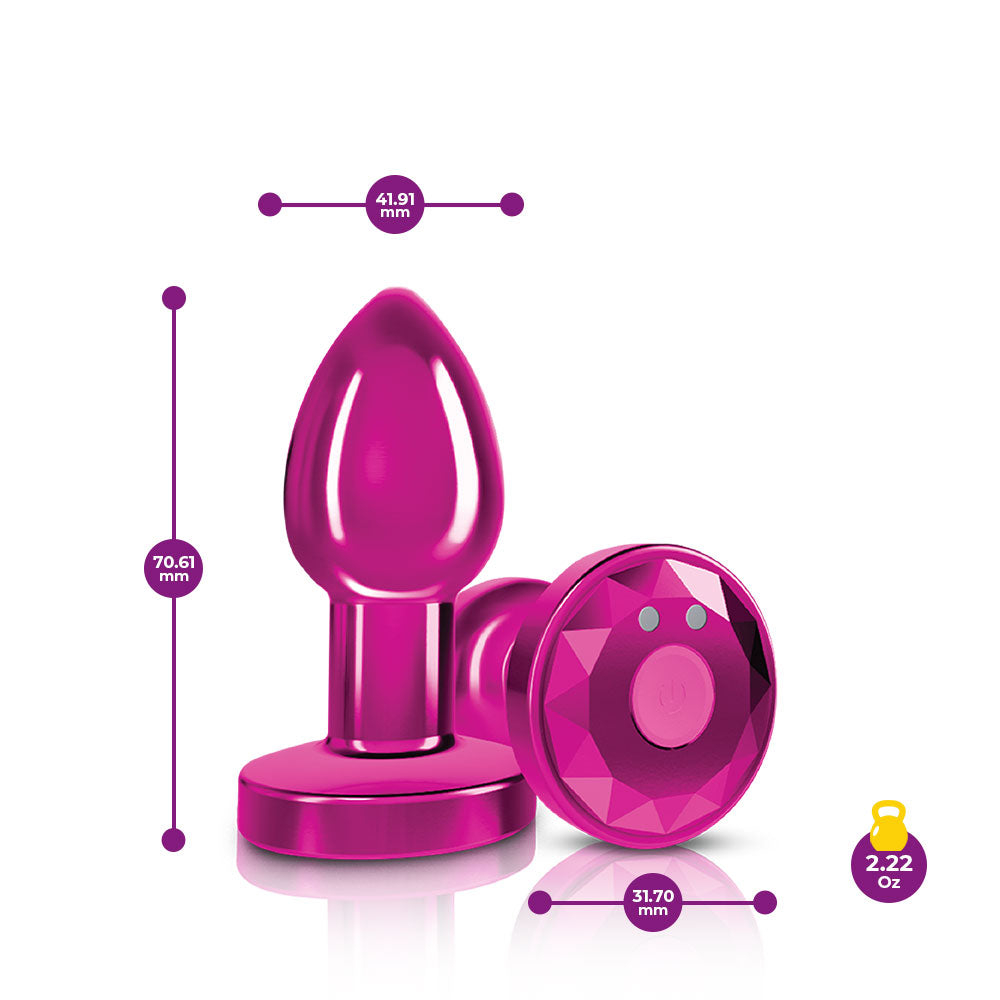 Cheeky Charms - Rechargeable Vibrating Metal Butt Plug With Remote Control - Pink - Small | 850018691468 | Available at EroticWarehouse.com