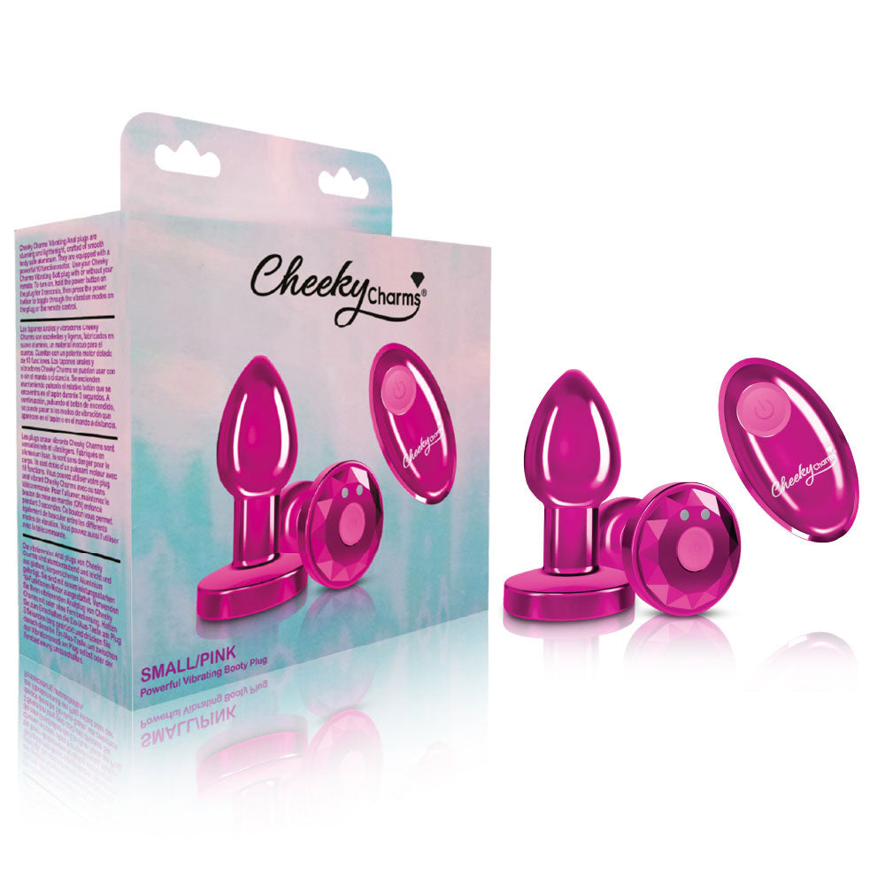 Cheeky Charms - Rechargeable Vibrating Metal Butt Plug With Remote Control - Pink - Small | 850018691468 | Available at EroticWarehouse.com