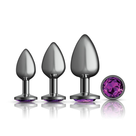 Cheeky Charms - Metal Butt Plug Gunmetal - Round - Deep Purple - Anal Trainer Kit | 850018691512 | Available at EroticWarehouse.com