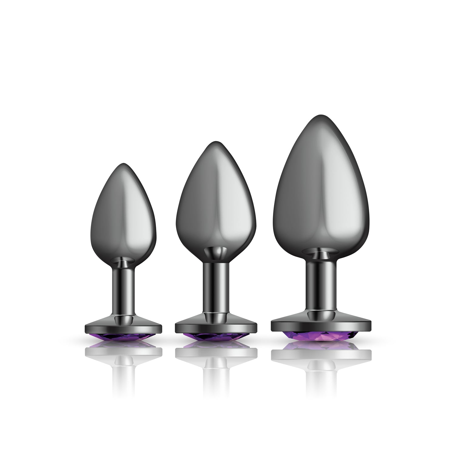 Cheeky Charms - Metal Butt Plug Gunmetal - Round - Deep Purple - Anal Trainer Kit | 850018691512 | Available at EroticWarehouse.com