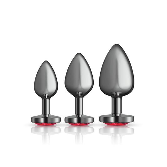 Cheeky Charms - Metal Butt Plug Gunmetal - Heart Dark Red - Anal Trainer Kit | 850018691529 | Available at EroticWarehouse.com