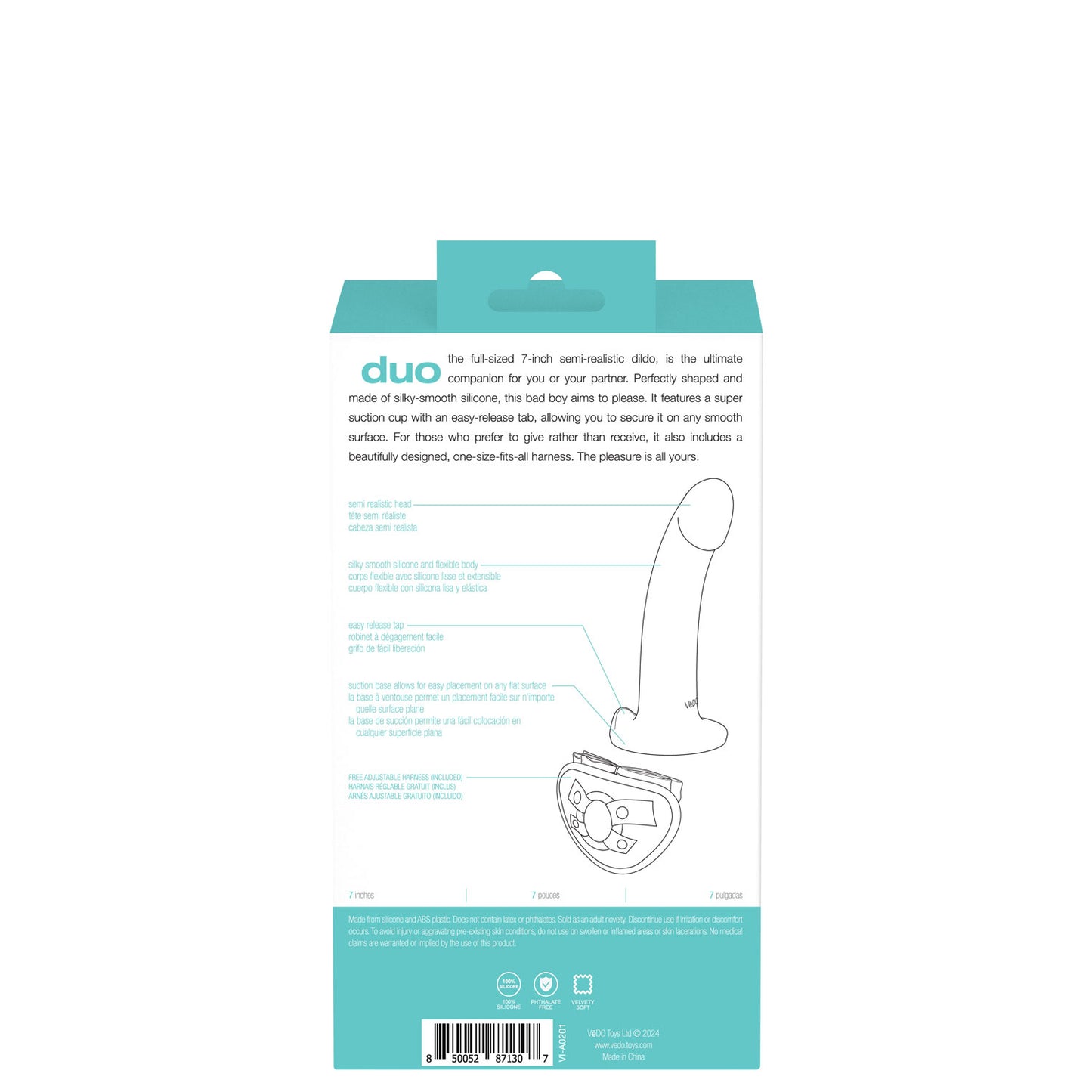 Duo Semi-Realistic Dildo With Harness - Turquoise/black | 850052871307 | Available at EroticWarehouse.com