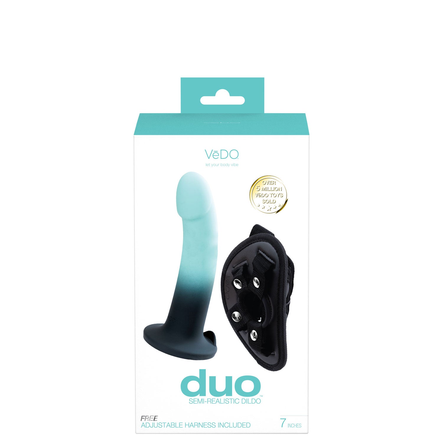 Duo Semi-Realistic Dildo With Harness - Turquoise/black | 850052871307 | Available at EroticWarehouse.com