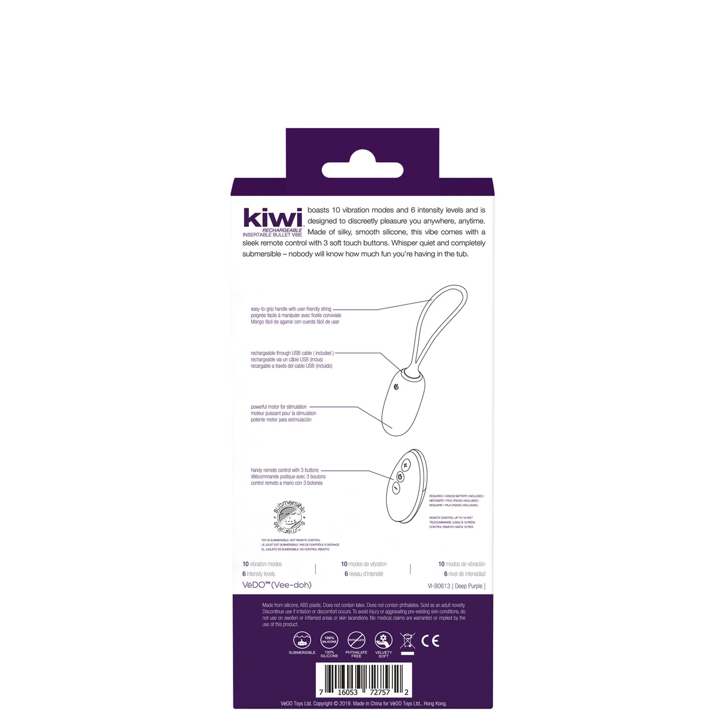 Kiwi Rechargeable Insertable Bullet - Deep Purple | 716053727572 | Available at EroticWarehouse.com