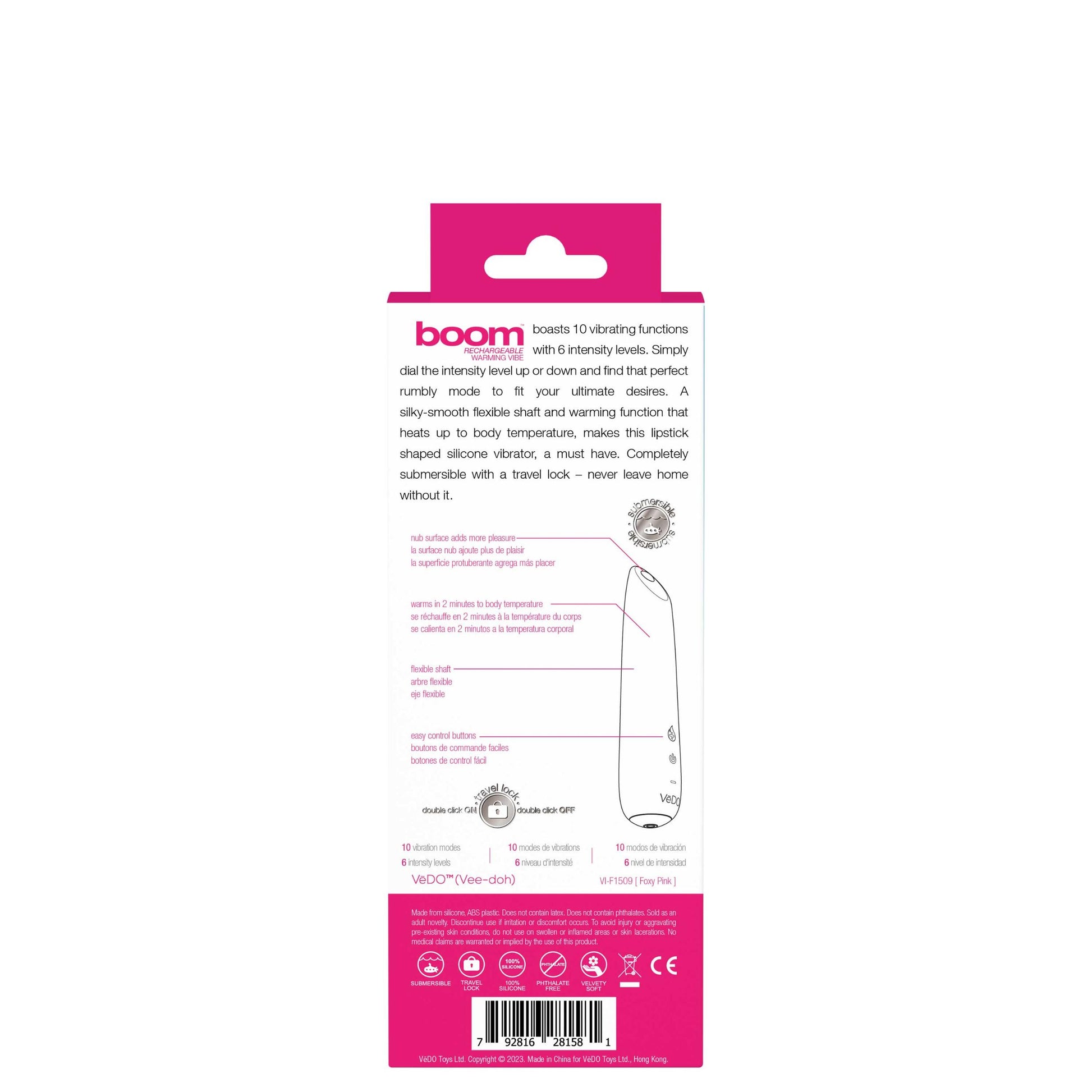 Boom Rechargeable Warming Vibe - Foxy Pink | 792816281581 | Available at EroticWarehouse.com