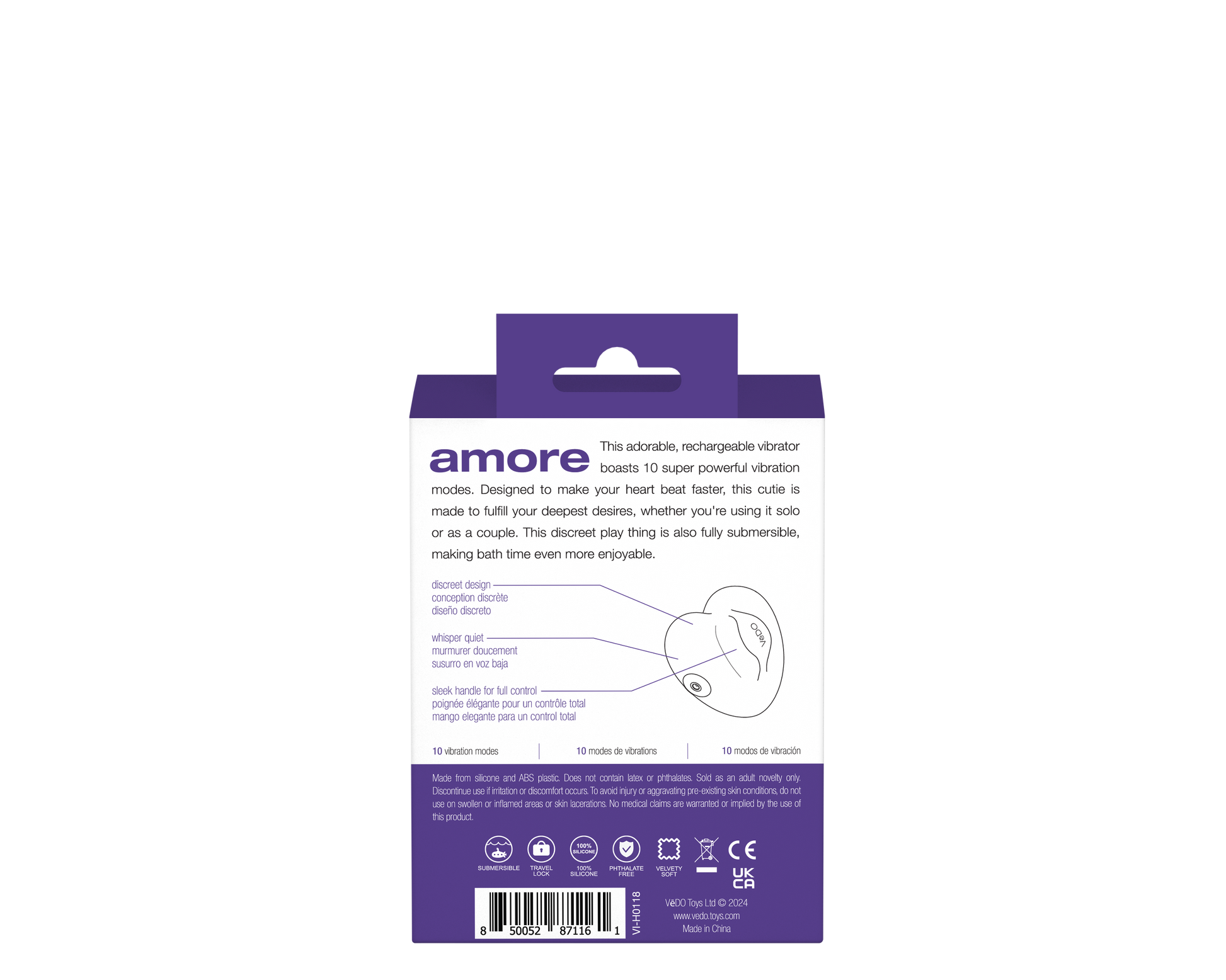 Amore Rechargeable Pleasure Vibe - Purple | 850052871161 | Available at EroticWarehouse.com