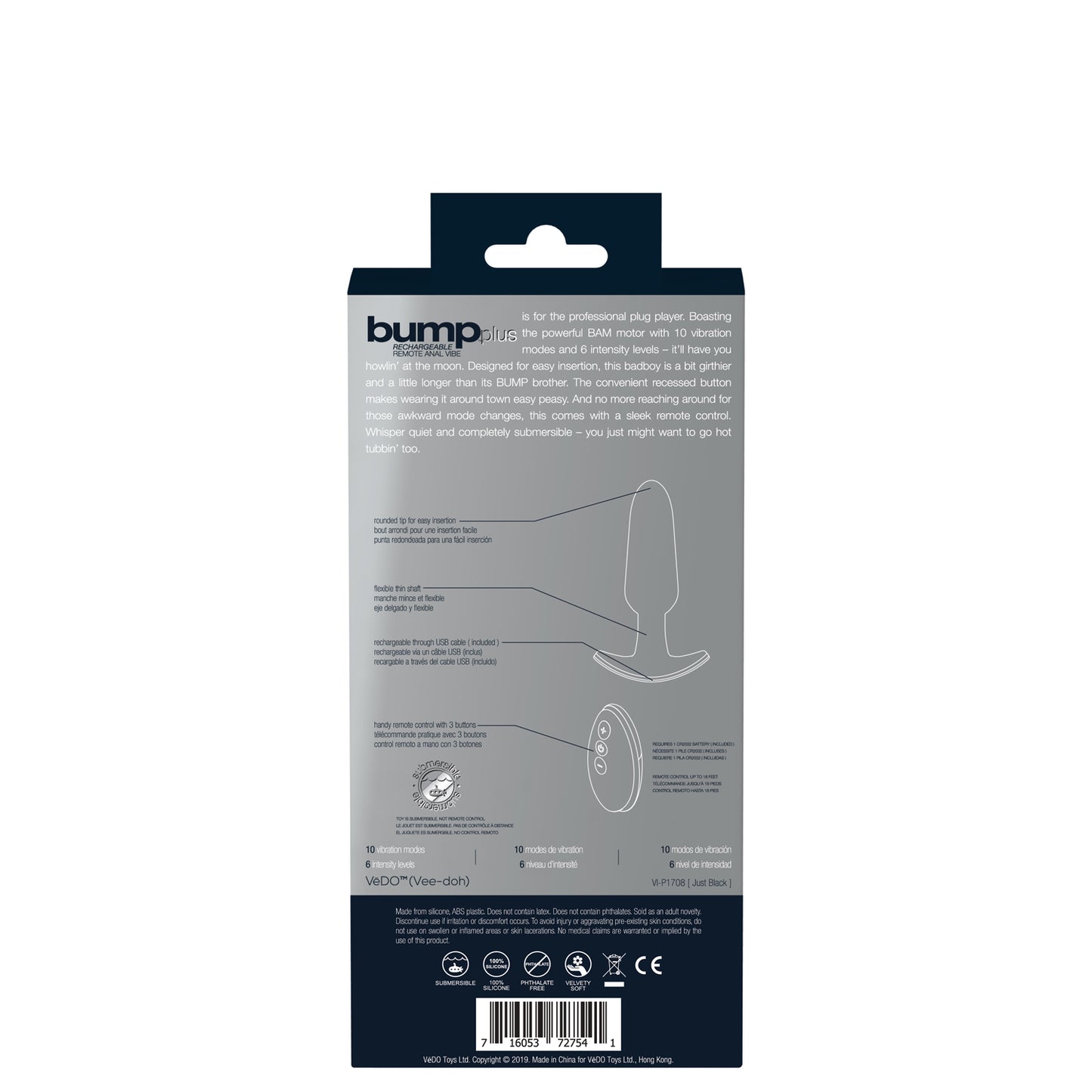 Bump Plus - Rechargeable Remote Control Anal Vibe - Just Black | 716053727541 | Available at EroticWarehouse.com