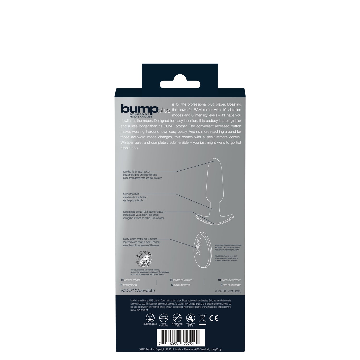 Bump Plus - Rechargeable Remote Control Anal Vibe - Just Black | 716053727541 | Available at EroticWarehouse.com