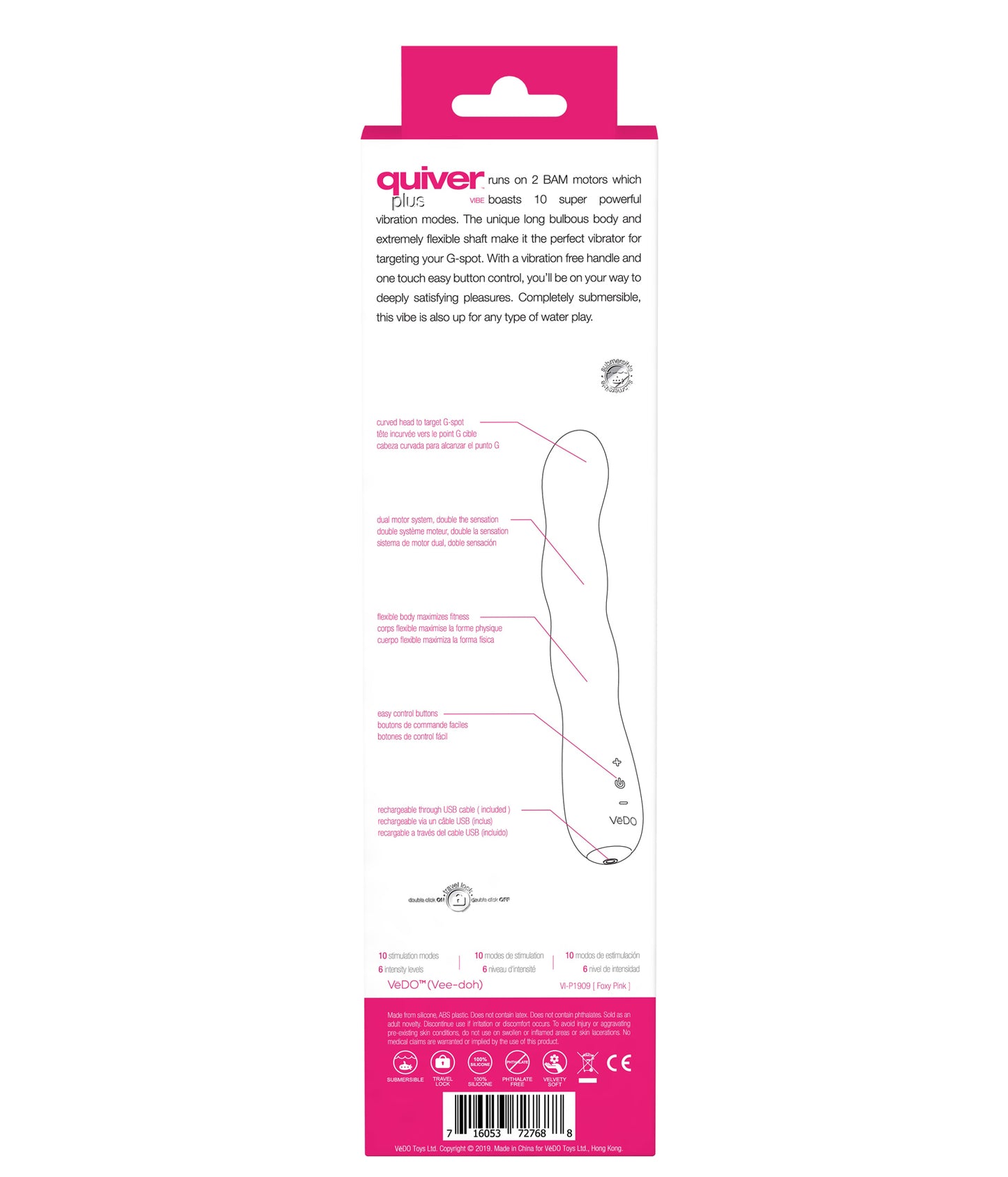 Quiver Plus Rechargeable Vibe - Pink | 716053727688 | Available at EroticWarehouse.com