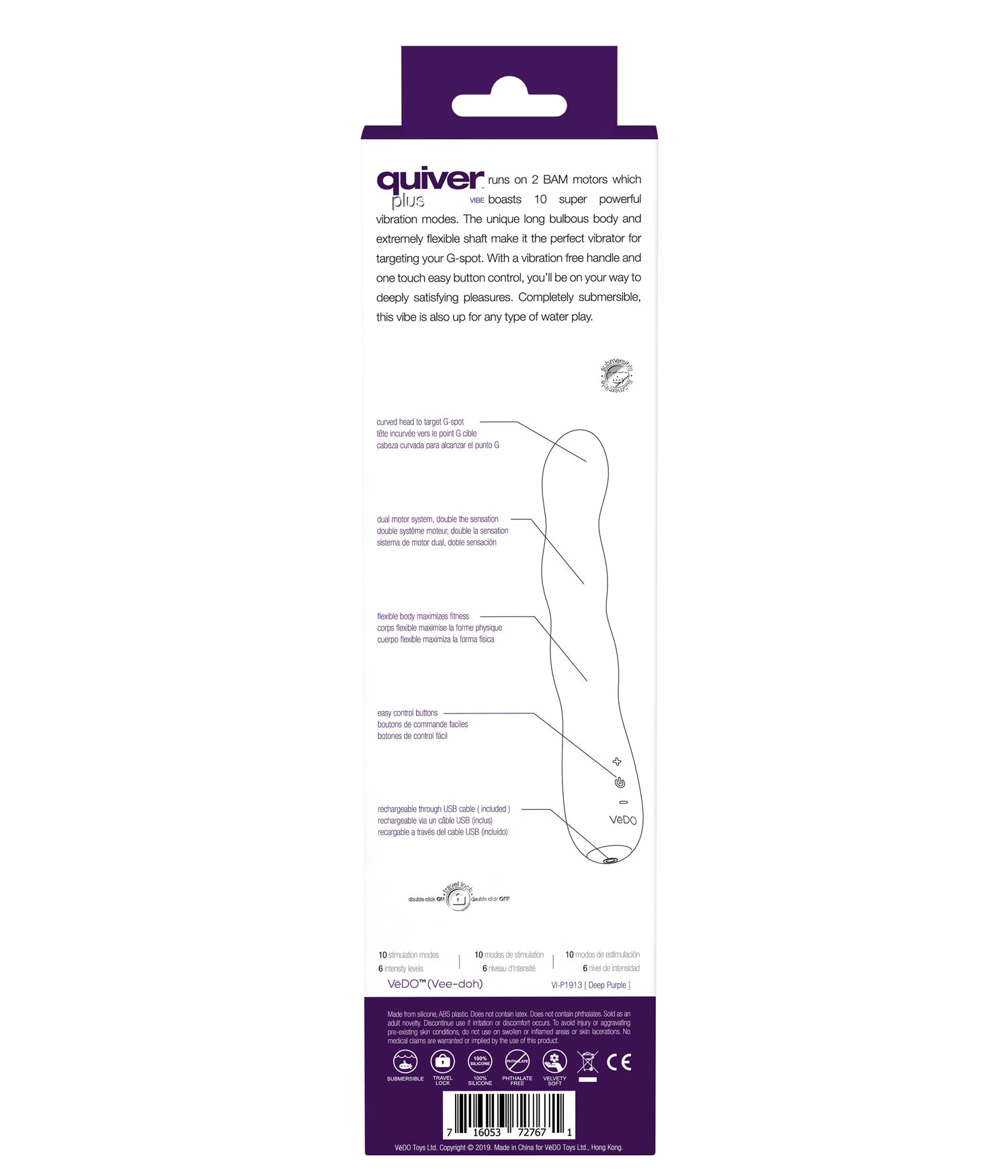 Quiver Plus Rechargeable Vibe - Purple | 716053727671 | Available at EroticWarehouse.com