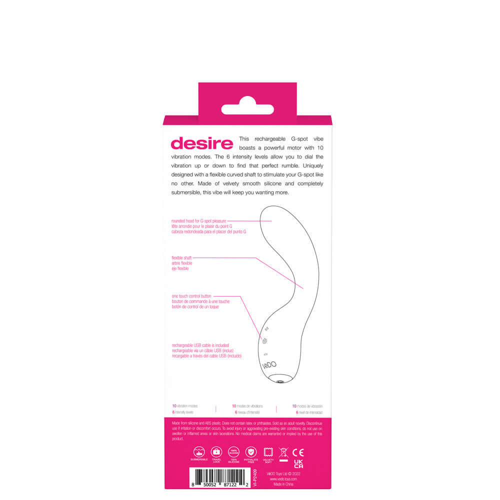 Desire Rechargeable G-Spot Vibe - Pink | 850052871222 | Available at EroticWarehouse.com