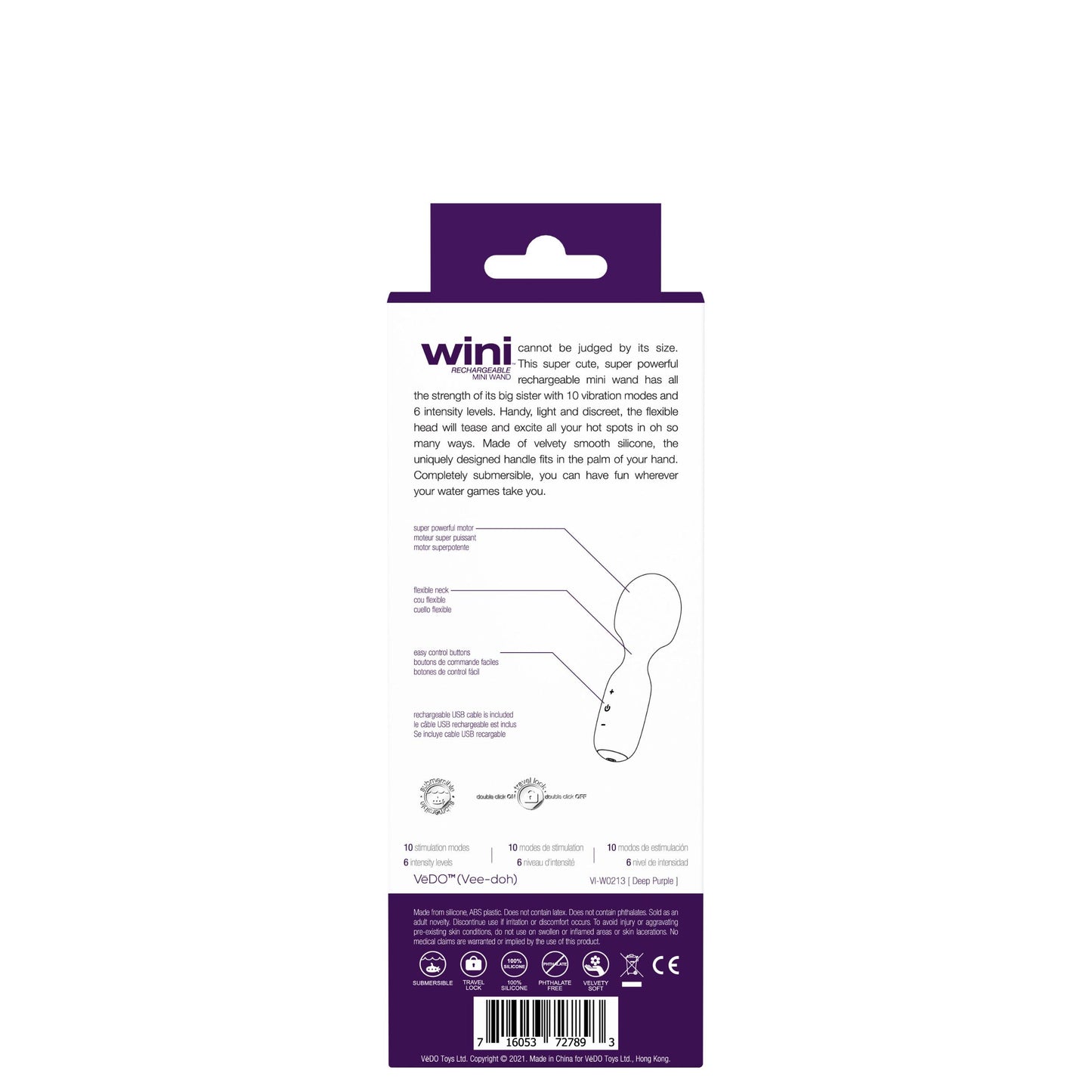 Wini Rechargeable Mini Wand - Purple | 716053727893 | Available at EroticWarehouse.com