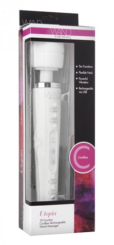 Utopia 10 Function Cordless Rechargeable Wand Massager - White | 848518014153 | Available at EroticWarehouse.com