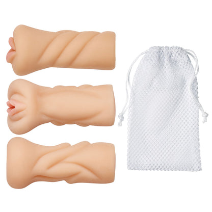 Trio Stroker Pussy Ass Mouth Masturbator Kit - Flesh | 853545008563 | Available at EroticWarehouse.com