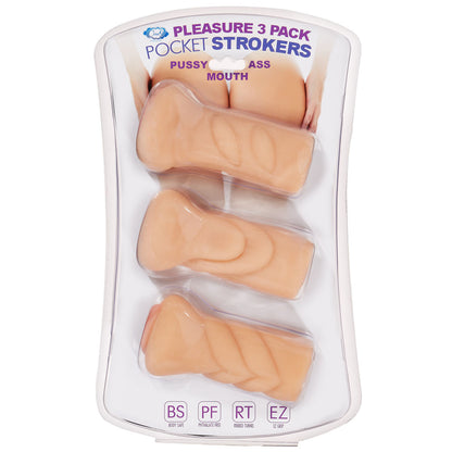 Trio Stroker Pussy Ass Mouth Masturbator Kit - Flesh | 853545008563 | Available at EroticWarehouse.com