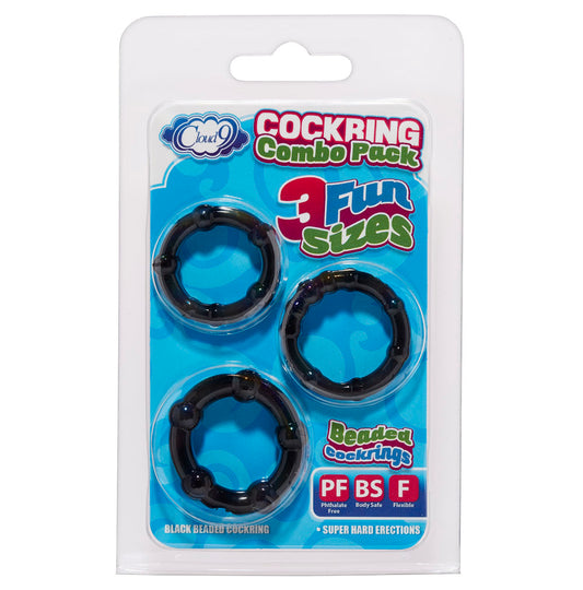 Cockring Combo Beaded - Black | 635346638411 | Available at EroticWarehouse.com