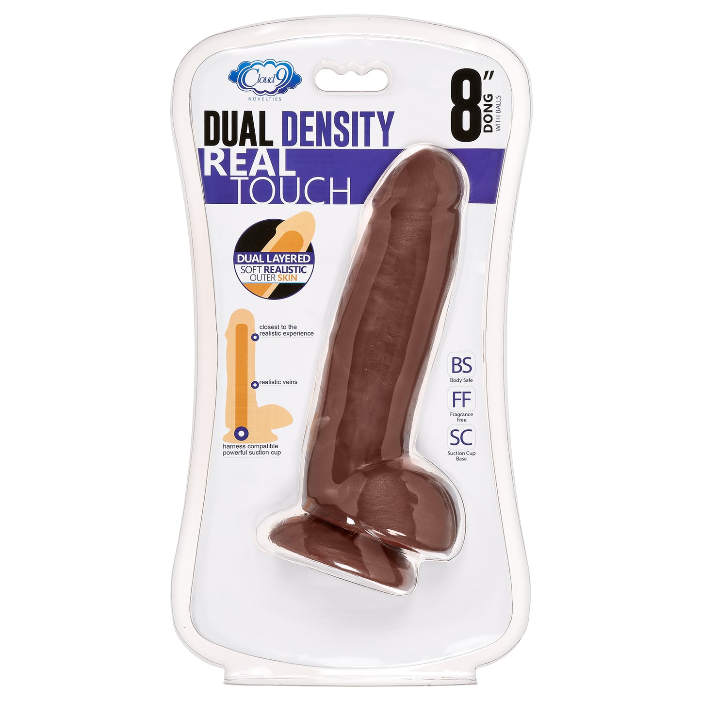 8" Dual Density Real Touch Thick With Realistic Painted Veins and Balls - Brown | 853545008310 | Available at EroticWarehouse.com