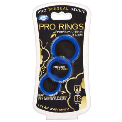 Pro Sensual Silicone Cock Ring 3 Pack - Blue | 685239852141 | Available at EroticWarehouse.com
