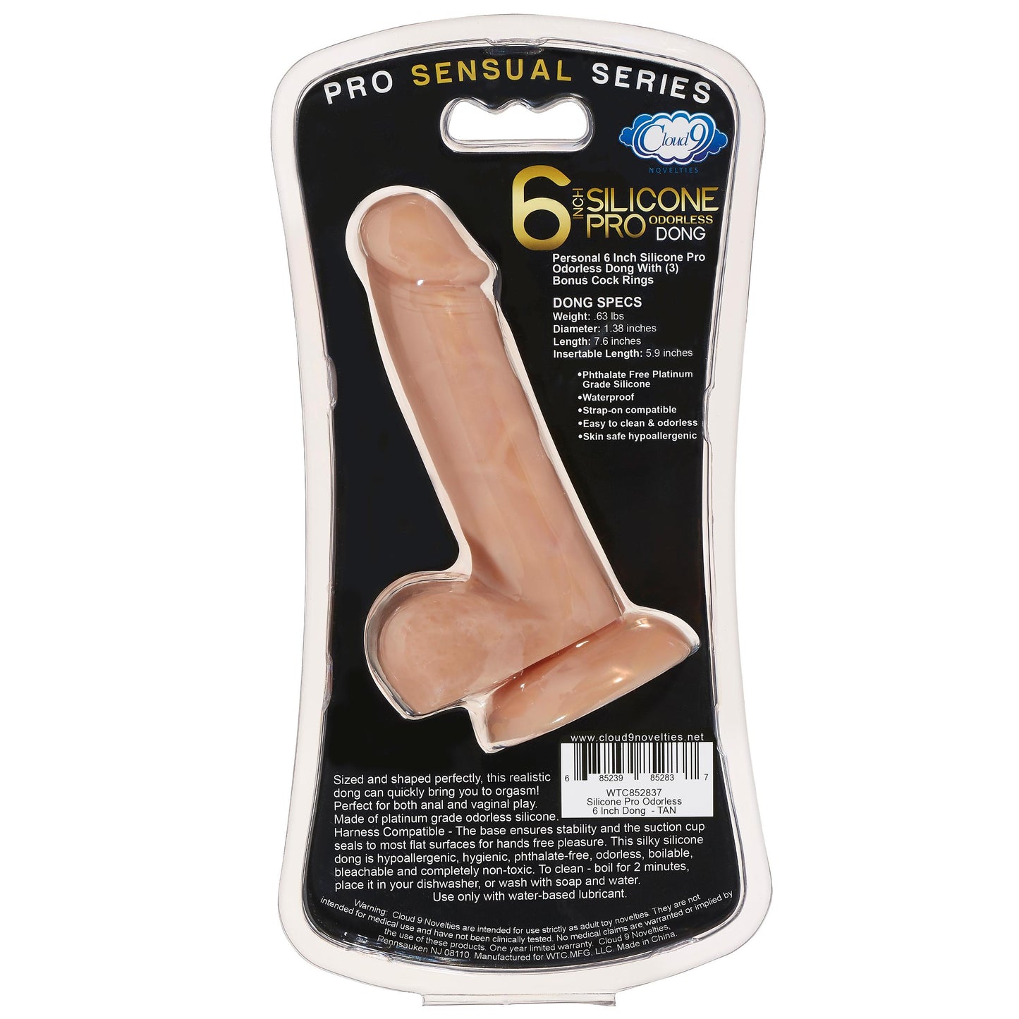 Pro Sensual Series 6 Inch Silicone Pro Odorless Dong - Tan | 685239852837 | Available at EroticWarehouse.com