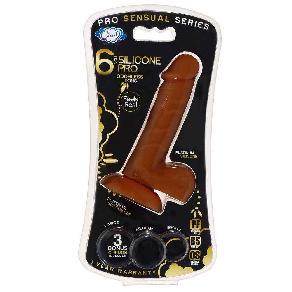 Pro Sensual Premium Silicone 6 Inch Dong With 3 Cockrings - Brown | 685239852844 | Available at EroticWarehouse.com