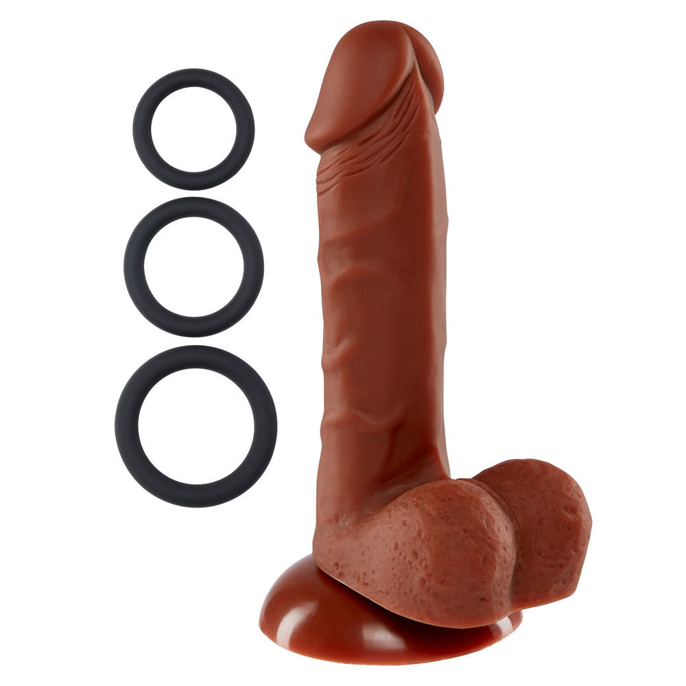 Pro Sensual Premium Silicone 6 Inch Dong With 3 Cockrings - Brown | 685239852844 | Available at EroticWarehouse.com