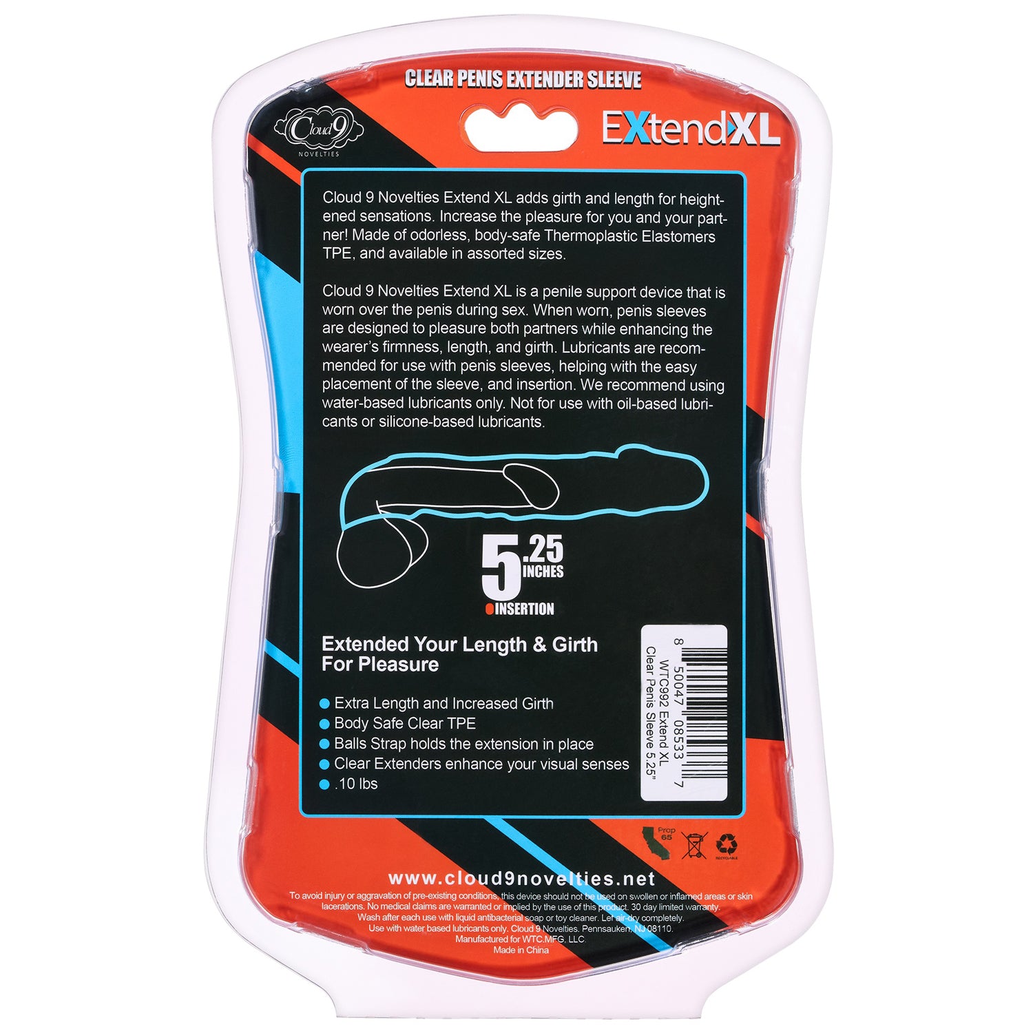 Extend XL Penis Sleeve 5.25" - Clear | 850047085337 | Available at EroticWarehouse.com
