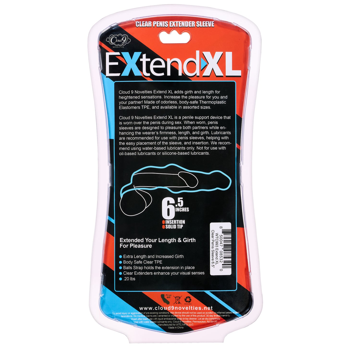 Extend XL Penis Sleeve 6.5" - Clear | 850047085320 | Available at EroticWarehouse.com