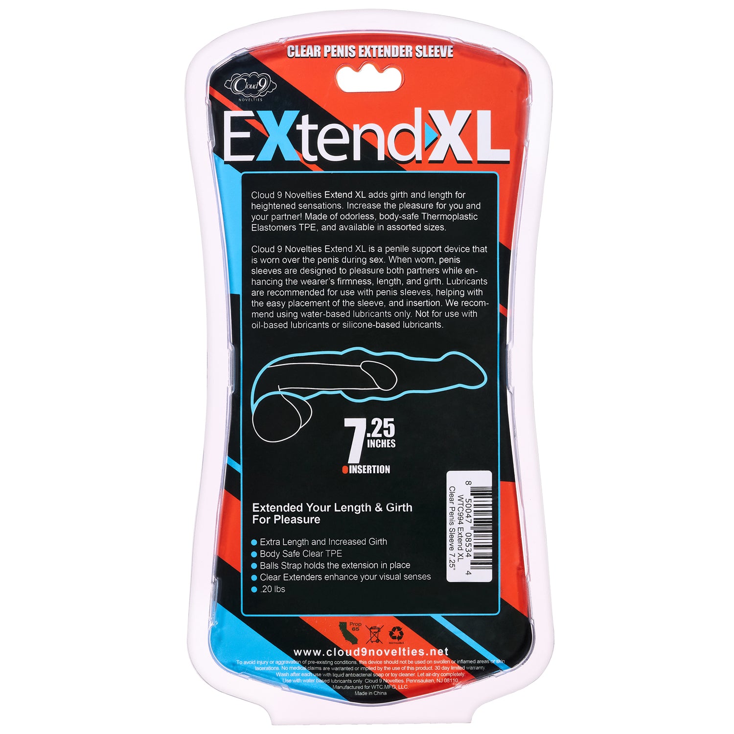 Extend XL Penis Sleeve 7.25" - Clear | 850047085344 | Available at EroticWarehouse.com