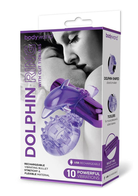 Bodywand Rechargeable Dolphin Ring With Ticklers - Purple | 848416013272 | Available at EroticWarehouse.com