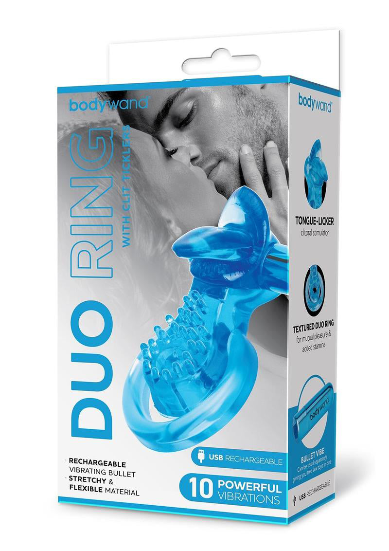 Bodywand Rechargeable Duo Ring With Clit Tickler - Blue | 848416013357 | Available at EroticWarehouse.com
