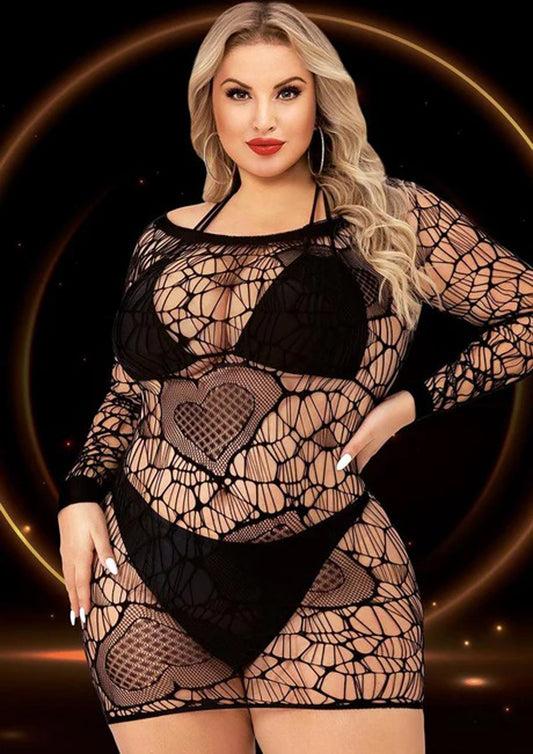 Long Sleeve Mini Dress - Queen Size - Black | 848416014125 | Available at EroticWarehouse.com