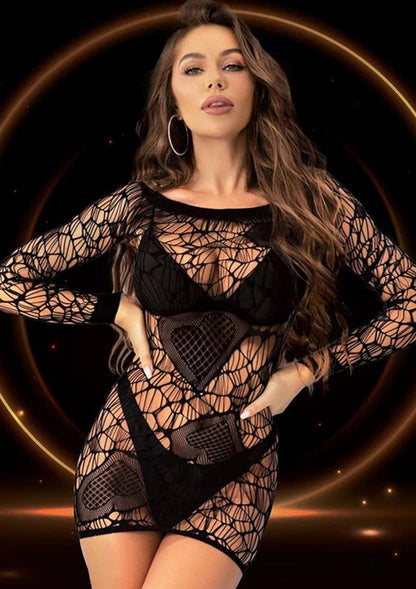 Long Sleeve Mini Dress - One Size - Black | 848416014118 | Available at EroticWarehouse.com