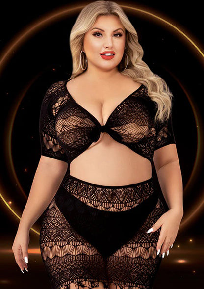 2 Piece Crop Top and Skirt Set - Queen Size - Black | 848416014200 | Available at EroticWarehouse.com